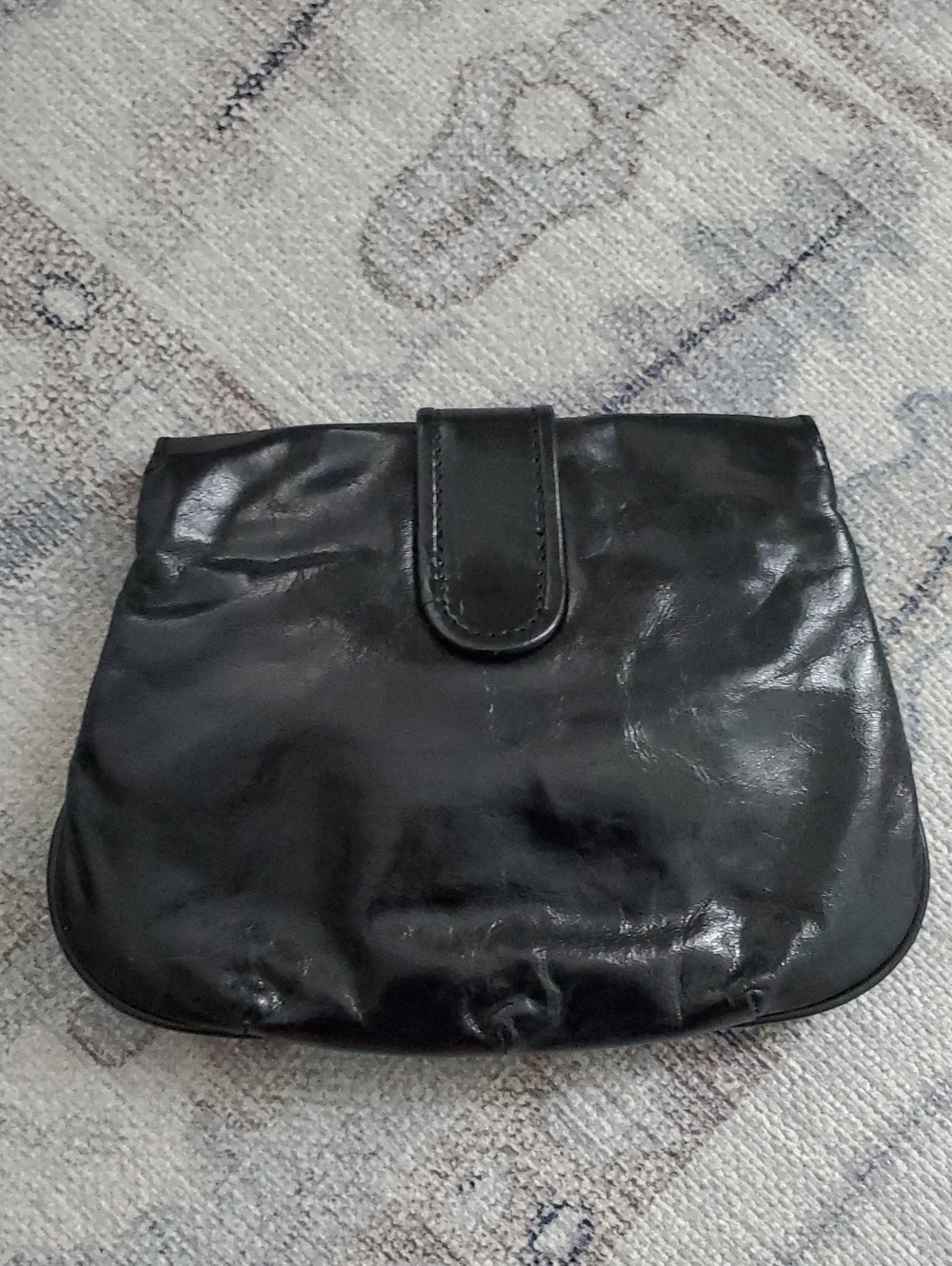 Balenciaga Shiny Black Leather and Silver Pouch Flap Clutch Bag With Mirror